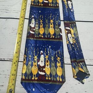 Vintage Navy Santa & Reindeers Christmas Tie